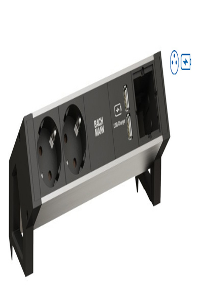 Bachmann Desk 2 Alu, Inomhus, Typ E, Aluminium, Plast, Aluminium, Svart, 1 AC-uttag, 155 mm - 937103