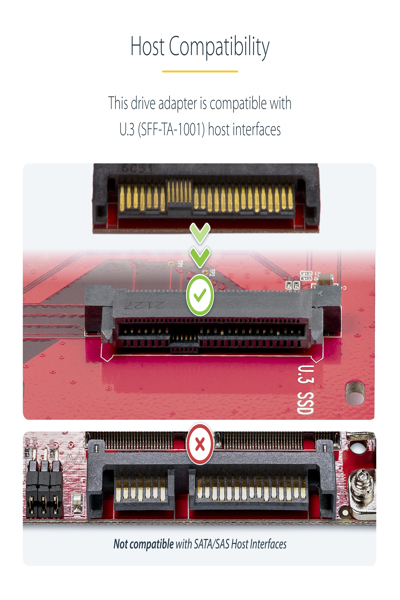 StarTech.com M.2 to U.3 Adapter, For M.2 NVMe SSDs, PCIe M.2 Drive to 2.5inch U.3 (SFF-TA-1001) Host Adapter/Converter, TAA Compliant - 1M25-U3-M2-ADAPTER