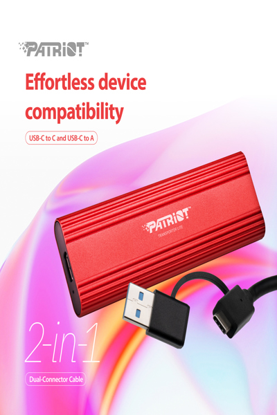 PATRIOT Memory Transporter Lite, 512 GB, USB Type-C, 3.2 Gen 2 (3.1 Gen 2), 1000 MB/s, Red - PTPL512GPEC