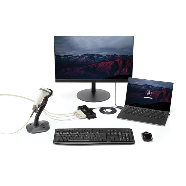 StarTech 4 Port USB to Serial RS232 Adapter Hub - Industrial DIN rail - wall mountable - serial adapter - USB2.0 - RS-232 x 4 - black (ICUSB2324I) - ICUSB2324I