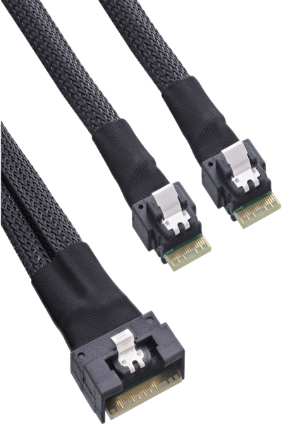 Câble SAS fin en ligne SFF-8654 8i vers 2x SFF-8654 4i 0,5 m