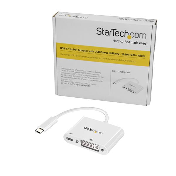 StarTech USB-C to DVI Adapter with USB Power Delivery - 1920 x 1200 - White - External video adapter - Parade PS171 - USB-C - DVI - white - CDP2DVIUCPW