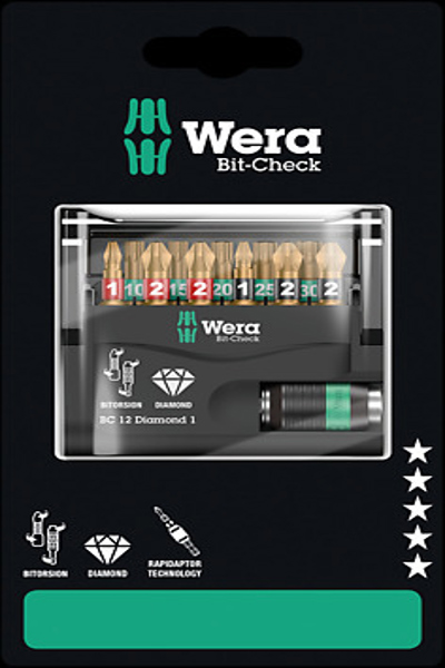Wera 05136392001, 11 pièces, Phillips, Pozidriv, Torx Plus, PH 1, PH 2, PZ 1, PZ 2, TX10, TX15, TX20, TX25, TX30, 2,5 cm