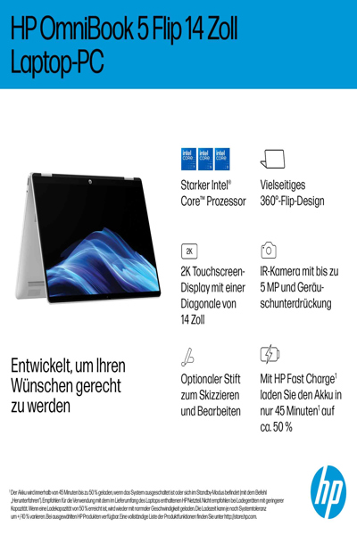 HP OmniBook 5 Flip 14-fp0153ng: Intel Core i5, 14-inch Convertible - BD1G9EA