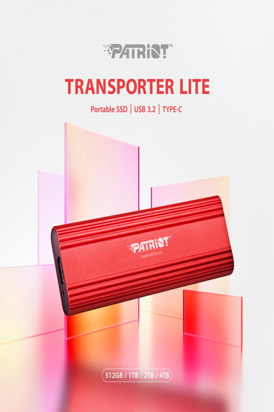 PATRIOT Memory Transporter Lite, 512 GB, USB Type-C, 3.2 Gen 2 (3.1 Gen 2), 1000 MB/s, Red - PTPL512GPEC