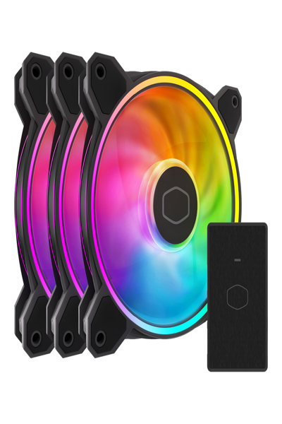 Cooler Master MasterFan MF120 Halo² 3in1. Type: Fan, Fan diameter: 12 cm, Rotational speed (min): 0 RPM, Rotational speed (max): 2050 RPM, Maximum air pressure: 2.89 mmH2O, Bearing type: Rifle bearing. Product colour: Black - MFL-B2DN-213P2-R2
