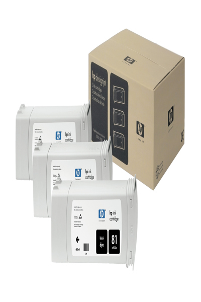 HP 81 3-Pack 680-ml Black DesignJet Dye Ink Cartridges - C5066A