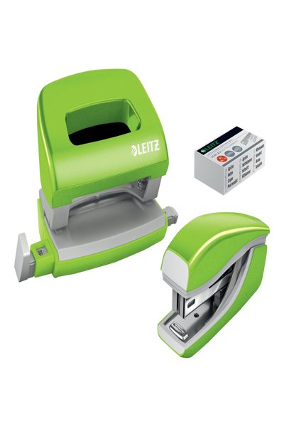 Esselte Leitz Heftgeraet- & Locher-Set Mini Nexxt WOW grÃ¼n in Blisterverpackung - 1