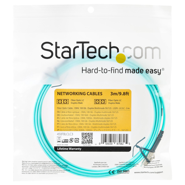 StarTech Aqua OM4 Duplex Multimode Fiber Optic Cable 3m - 450FBLCLC3