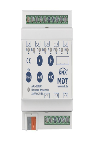 Actionneur universel MDT 8 voies 4TE REG 16A 230VAC 100µF 15EVG