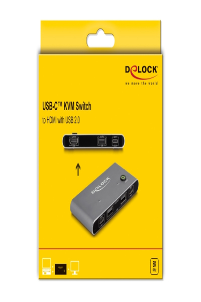 Delock USB-C KVM-switch till HDMI 8K 60 Hz med USB 2.0, 7680 x 4320 pixlar, 8K Ultra HD, Antracit - 11486