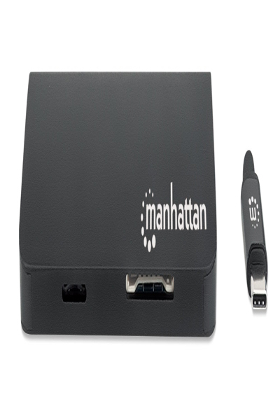 Manhattan USB-C Dock/Hub with Card Reader - Ports (x5): Ethernet - USB-A (3) and USB-C - 5 Gbps (USB 3.2 Gen1 aka USB 3.0) - With Power Delivery (100W) to USB-C Port (Note additional USB-C wall charger and USB-C cable needed) - Aluminium - Black - Three Year Warran - 152372