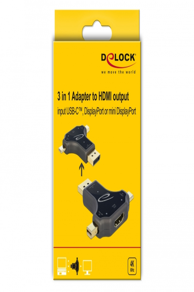 Delock Adapter - 24-stifts USB-C, Mini DisplayPort, DisplayPort-hane till HDMI-hona - 64060