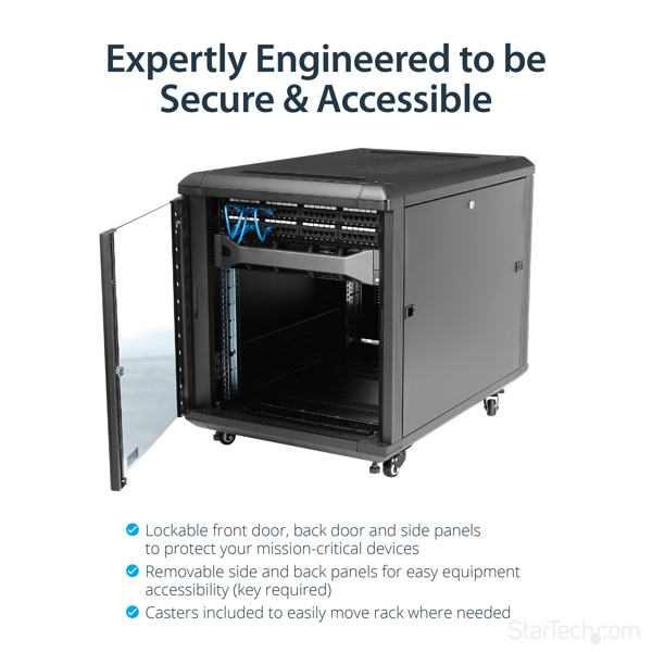 Armoire serveur StarTech 12U 36 pouces démontable avec roulettes - RK1236BKF