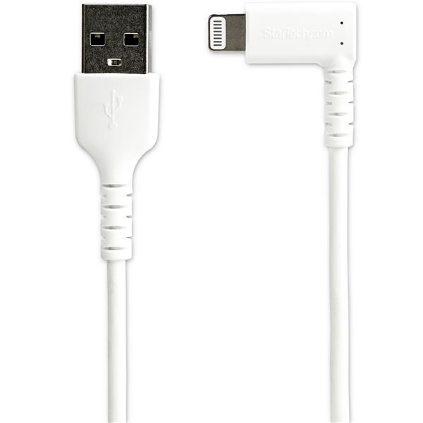 StarTech RUSBLTMM1MWR 1m angled Lightning to USB cable - Robust Apple MFi certified cable - White - Lightning cable - Lightning (M) angled to USB (M) - 1m - double insulation - white - for Apple iPad/iPhone/iPod (Lightning) - RUSBLTMM1MWR