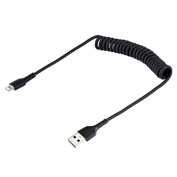 50cm (20in) USB to Lightning Cable, MFi Certified, Coiled iPhone Charger Cable, Black, Durable and Flexible TPE Jacket Aramid Fiber, Heav - RUSB2ALT50CMBC