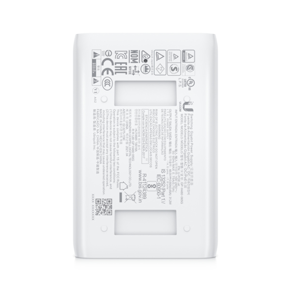 UbiQuiti PoE+ Injector U-PoE-AT - 1 Gbps - Power over Ethernet - U-POE-AT