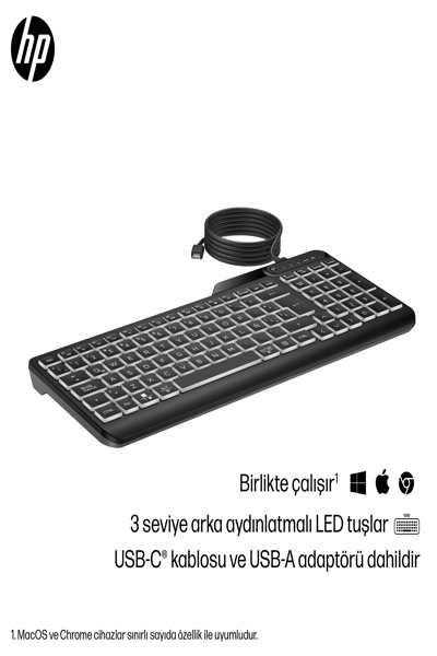 HP 405 Multi-Device Backlit Wired Keyboard: USB-C - 7N7C1AA