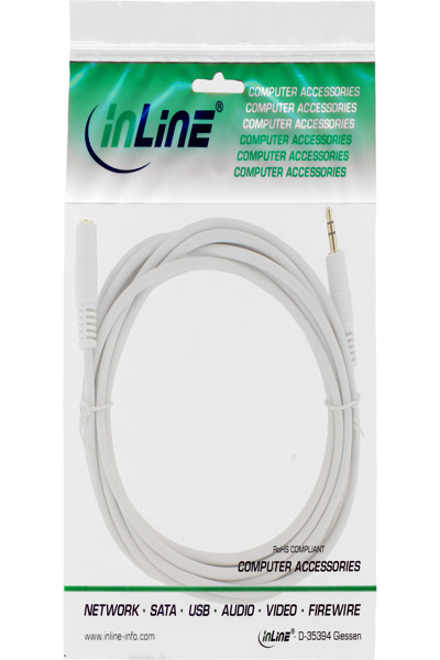 Câble audio en ligne 3,5 mm M/F - Stéréo - blanc/or 1 m