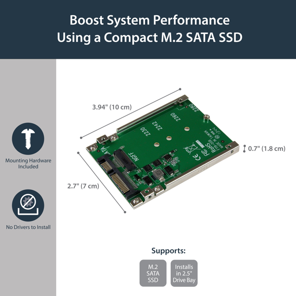 StarTech M.2 SSD to 2.5 inch SATA adapter / converter - NGFF to SATAIII adapter card - Storage controller - SATA 6Gb/s - SATA 6Gb/s - SAT32M225