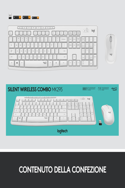 Logitech MK295 Silent Wireless Combo - Full-size (100%) - Wired - USB - QWERTY - White - Mouse included - 920-009821