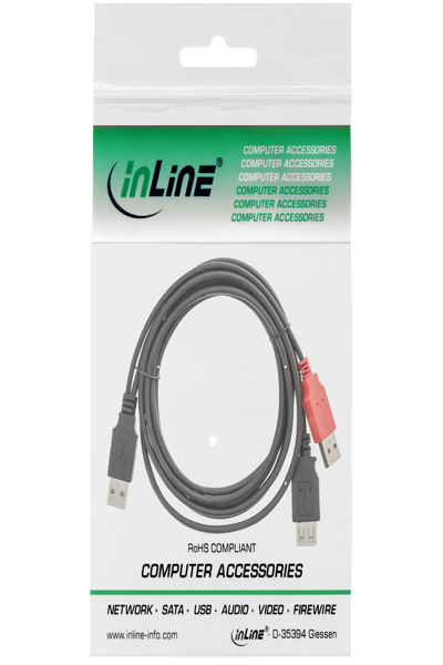 Câble USB 2.0 en Y InLine 2x Type A mâle/femelle - 0,2 m