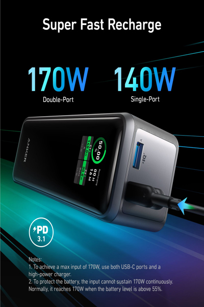 Anker Prime power bank, 27650mAh, 250W, black - A1340011