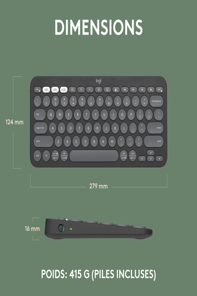 Logitech Pebble Keys 2 K380s - Mini - Wireless - RF Wireless + Bluetooth - Scissor key switch - AZERTY - Graphite - 920-011803