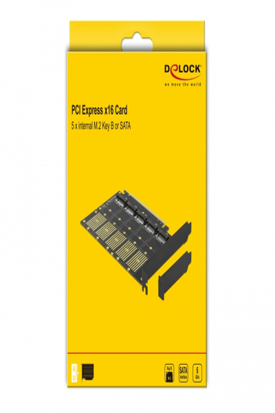 Delock PCI Express x16 Card to 5 x internal M.2 Key B / SATA - PCIe - M.2 - PCIe 3.0 - 0.5 m - China - Windows 10 - Windows 7 - Windows 8.1 - 90435