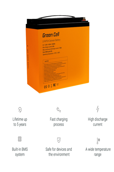 Green Cell CAV12, Lithium Iron Phosphate (LiFePO4), 80 Ah, 12 V, Car, 168 mm, 260 mm - CAV12