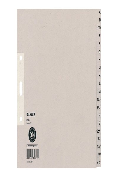 Esselte Leitz Tauenpapier-Register A-Z A4 halbe Hoehe 20-teilig grau 100 g-qm Lochung