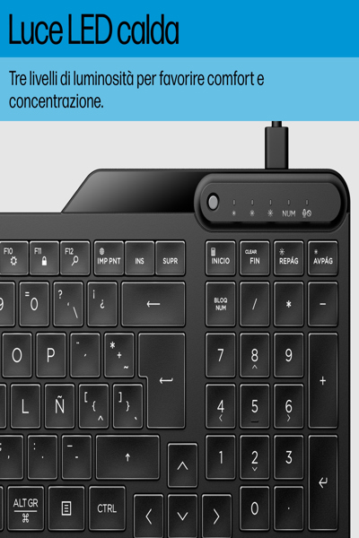 HP 405 Multi-Device Backlit Wired Keyboard: USB-C - 7N7C1AA