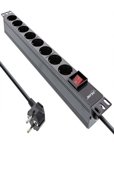 Bloc multiprises InLine 19" - 8 prises avec contact de terre - avec interrupteur - 2 m - noir