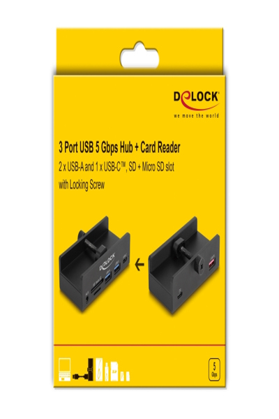 Delock Hub - Lecteur de cartes à 2 emplacements, 5 Gbit/s, externe, avec vis de verrouillage