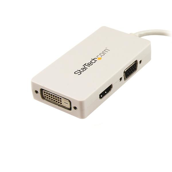 StarTech Mini DisplayPort to HDMI / DVI / VGA Adapter - 3 in 1 mDP Converter for MacBook - White - Travel Adapter - Video Converter - white - MDP2VGDVHDW