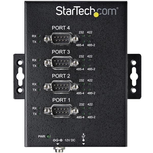 StarTech 4 Port Industrial USB to RS232/ 422/ 485 Serial Adapter - 15kv ESD Protection - USB to Serial Adapter - Serial Adapter - USB 2.0 - RS-232/422/485 x 4 + USB 2.0 x 1 - Black - ICUSB234854I