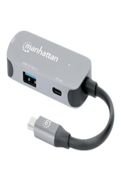 Manhattan USB-C Dock/Hub - Ports (x3): HDMI - USB-A and USB-C - With Power Delivery (100W) to USB-C Port (Note add USB-C wall charger and USB-C cable needed) - All Ports can be used at the same time - Aluminium - Space Grey - Three Year Warranty - Retail Box - Wire - 130707