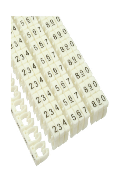 Marqueur de câble en ligne 4 mm n° 0-9, 100 pièces - blanc