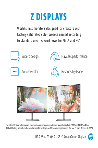 HP Z25xs G3 QHD USB-C DreamColor Display: 25-inch, 2560x1440 - 1A9C9AA#UUZ