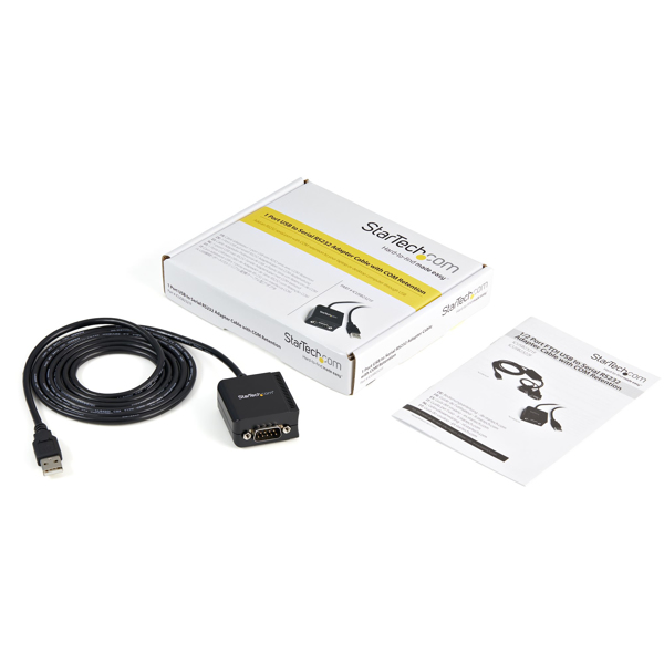 StarTech.com 1 Port FTDI USB to Serial RS232 Adapter Cable with COM Retention - DB-9 - USB 2.0 A - 0.2 m - Black - ICUSB2321F