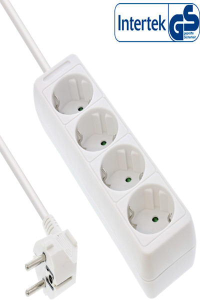 Bloc multiprises InLine - 4 prises avec terre CEE 7/3 - blanc - 1,5 m