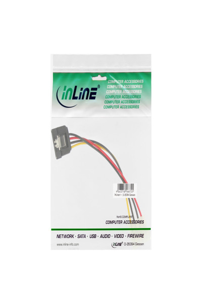 Câble adaptateur d'alimentation SATA InLine Molex 4 broches / SATA 15 broches avec loquet 0,15 m