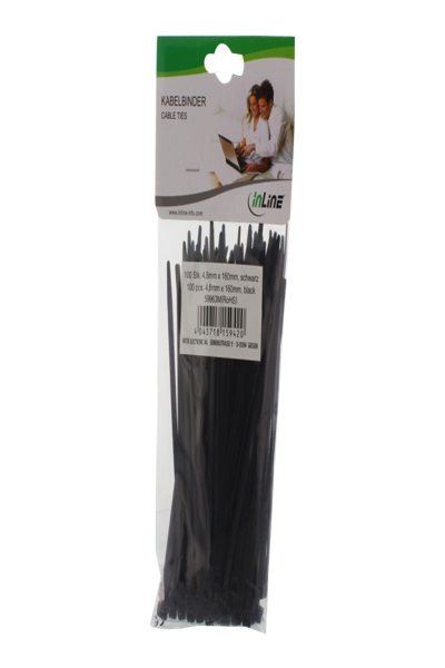 Colliers de serrage InLine longueur 160 mm largeur 4,8 mm noir 100 pièces.
