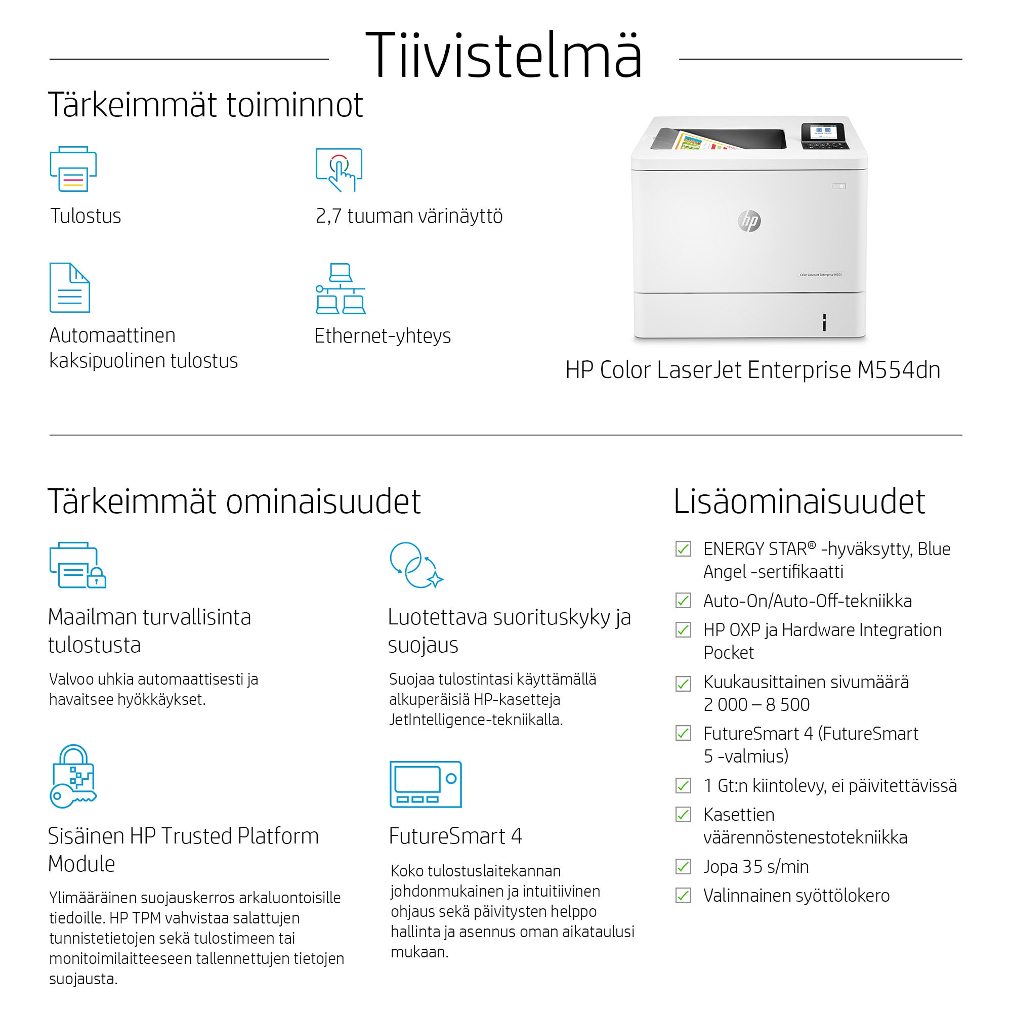 HP Color LaserJet Enterprise M554dn Printer - 7ZU81A