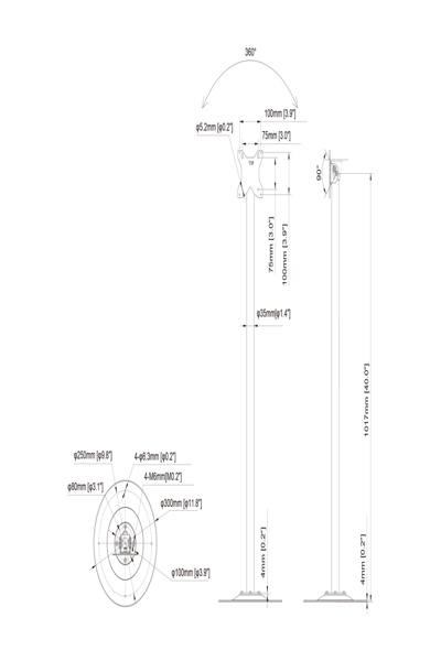 Multibrackets M Pro Series Single Pole Floorbase - 10 kg - 17.8 cm (7") - 76.2 cm (30") - 75 x 75 mm - 100 x 100 mm - -45 - 45Ã‚Â°