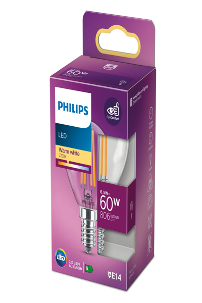 Philips Candle & Lustre - 6.5 W - 60 W - E14 - 806 lm - 15000 h - Warm white