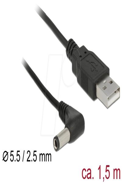 Delock Strömkabel - DC-jack 5,5 x 2,5 mm (hane) vinklad till USB (endast ström) (hane) - 85588