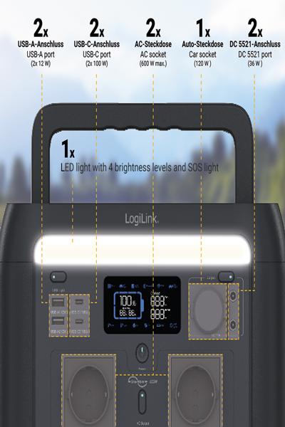 LogiLink 600W bärbar kraftstation LiFePO4 Tuya - PPS0600
