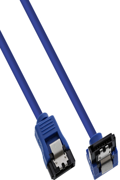 Câble rond InLine SATA 6 Gb/s bleu coudé à 90° avec loquets 0,5 m