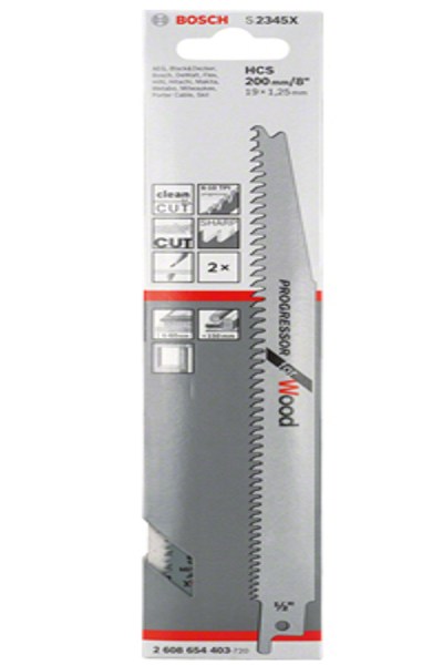 Bosch S 2345 X Progressor for Wood Sabre Saw Blades - Sabre saw blade - Chipboard - MDF - Plastic - Plywood - Wood - High carbon steel (HCS) - Grey - 15 cm - 6-10